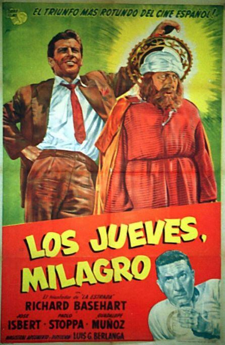 Cartel de la película &#039;Los jueves, milagro&#039; dirigida por Luis García Berlanga en 1957.