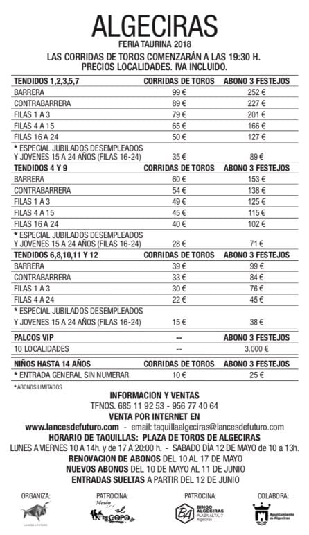 Estos son los precios de la Feria Taurina de Algeciras.