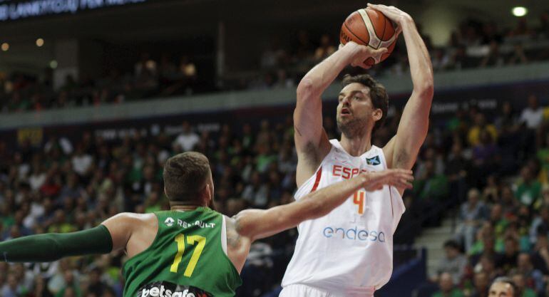 Pau Gasol, en el amistoso entre Lituania y España en el que se ha impuesto el equipo español.