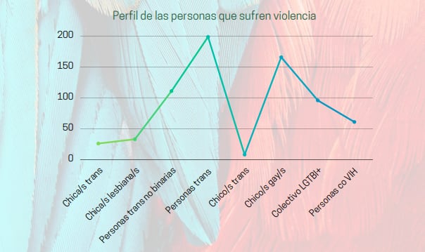 Gráfica con el perfil de las personas víctimas de ataques LGTBI fóbicos en redes sociales en 2022 en la Comunitat Valenciana. (Fuente Lambda)