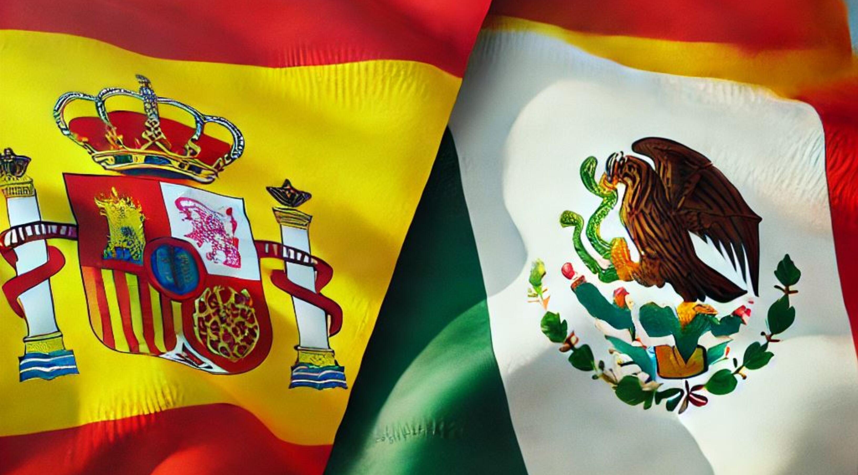 Banderas de España y de México.