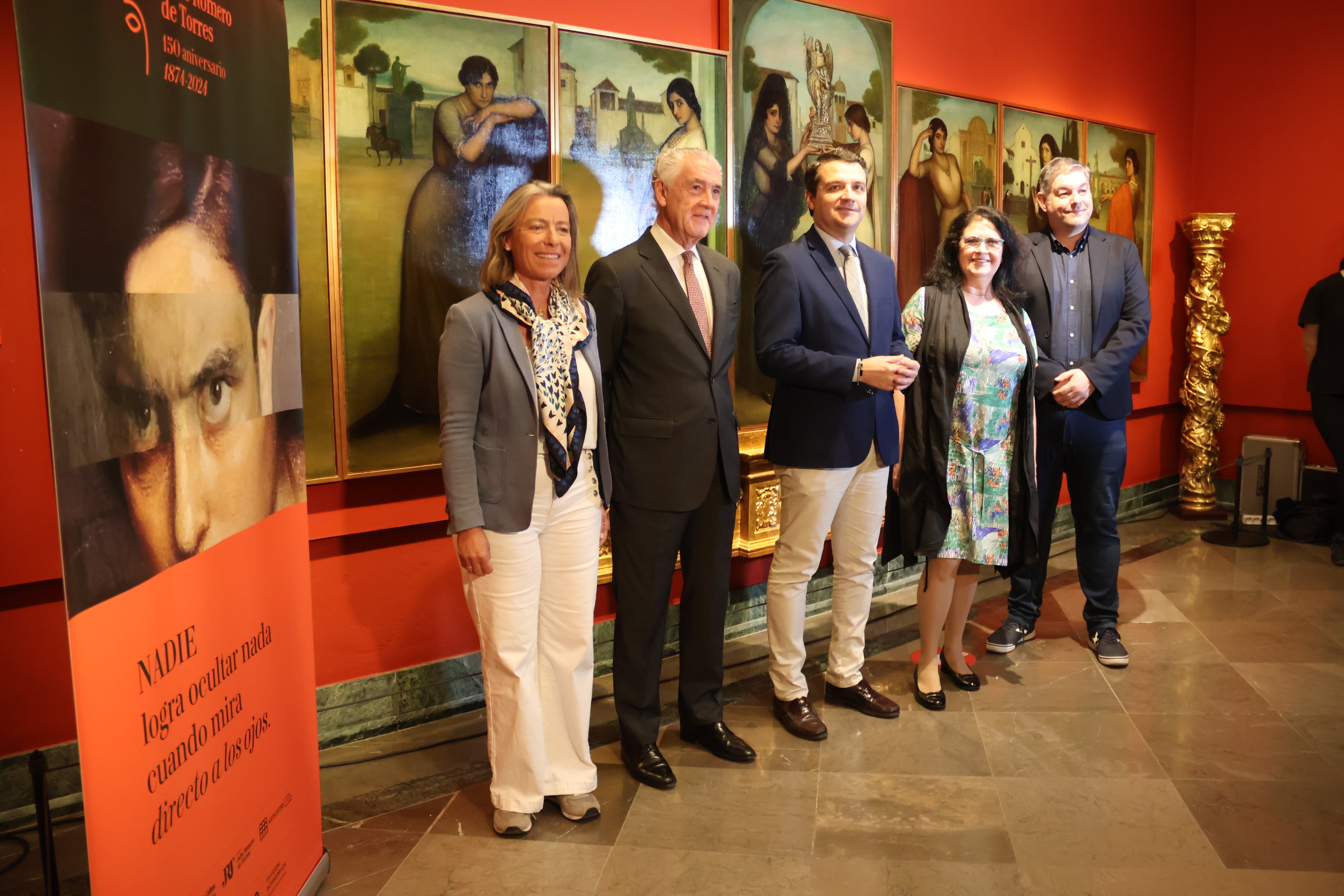 Presentación del programa del 150 aniversario del nacimiento de Julio Romero de Torres. De izquierda a derecha: Isabel Albás, Evelio Acevedo, José María Bellido, Laura Ramón y Javier Novo.