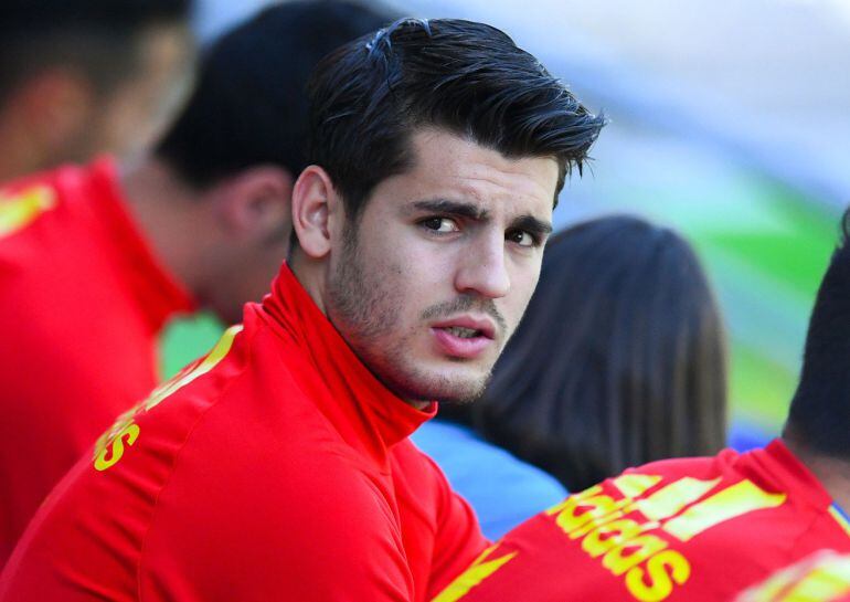 Álvaro Morata durante una sesión de entrenamientos con la Selección Española de fútbol