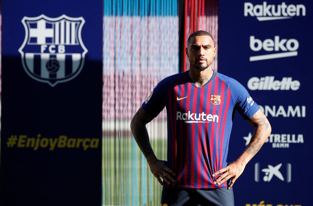 Boateng en su presentación en el Camp Nou