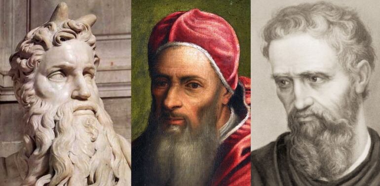 Montaje con, de izquierda a derecha, Moisés, Julio II y Miguel Ángel, &quot;los tres tipos con peor carácter del Renacimiento&quot;.