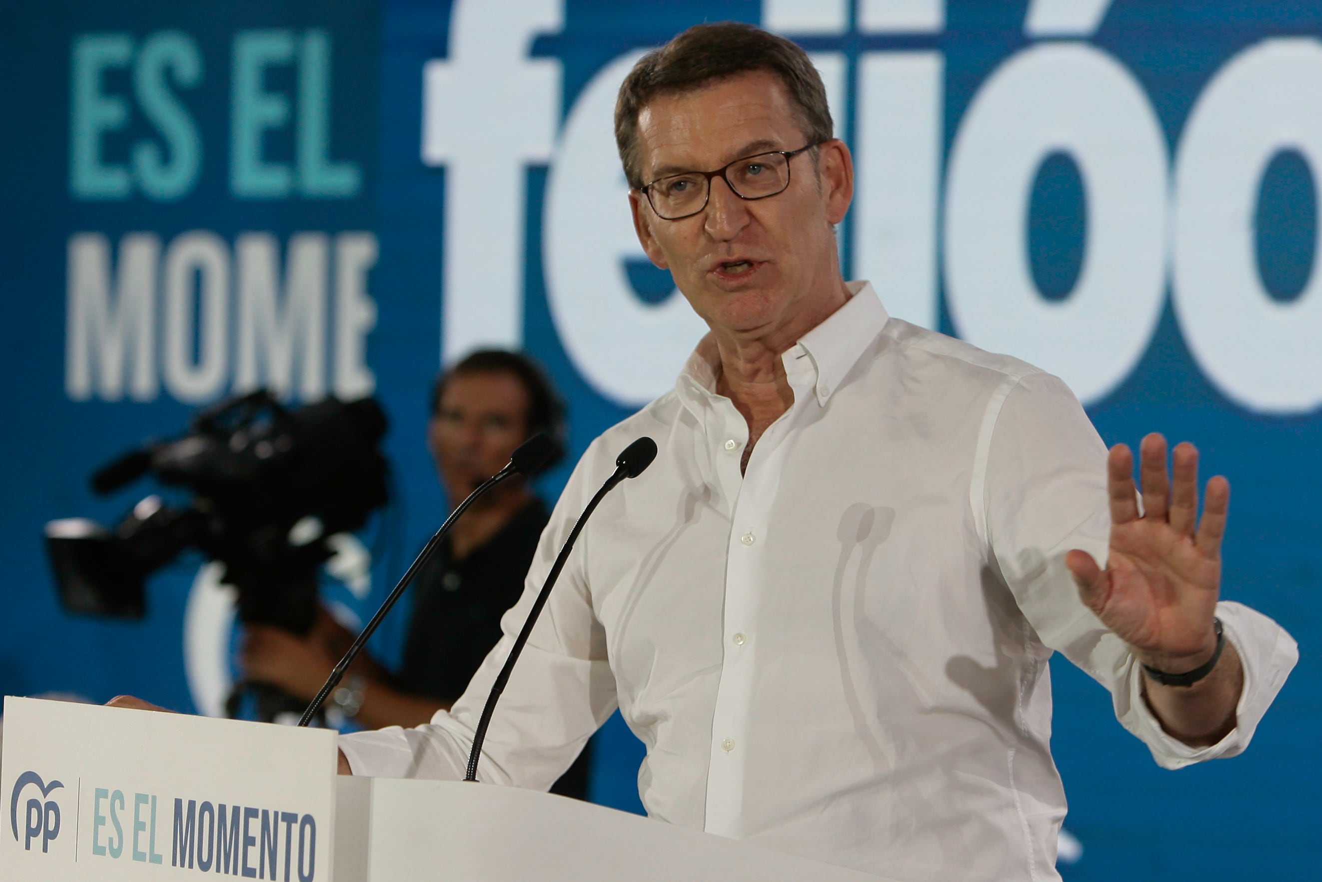 El candidato del PP a las elecciones generales, Alberto Núñez Feijóo durante un mitin en Guadalajara.