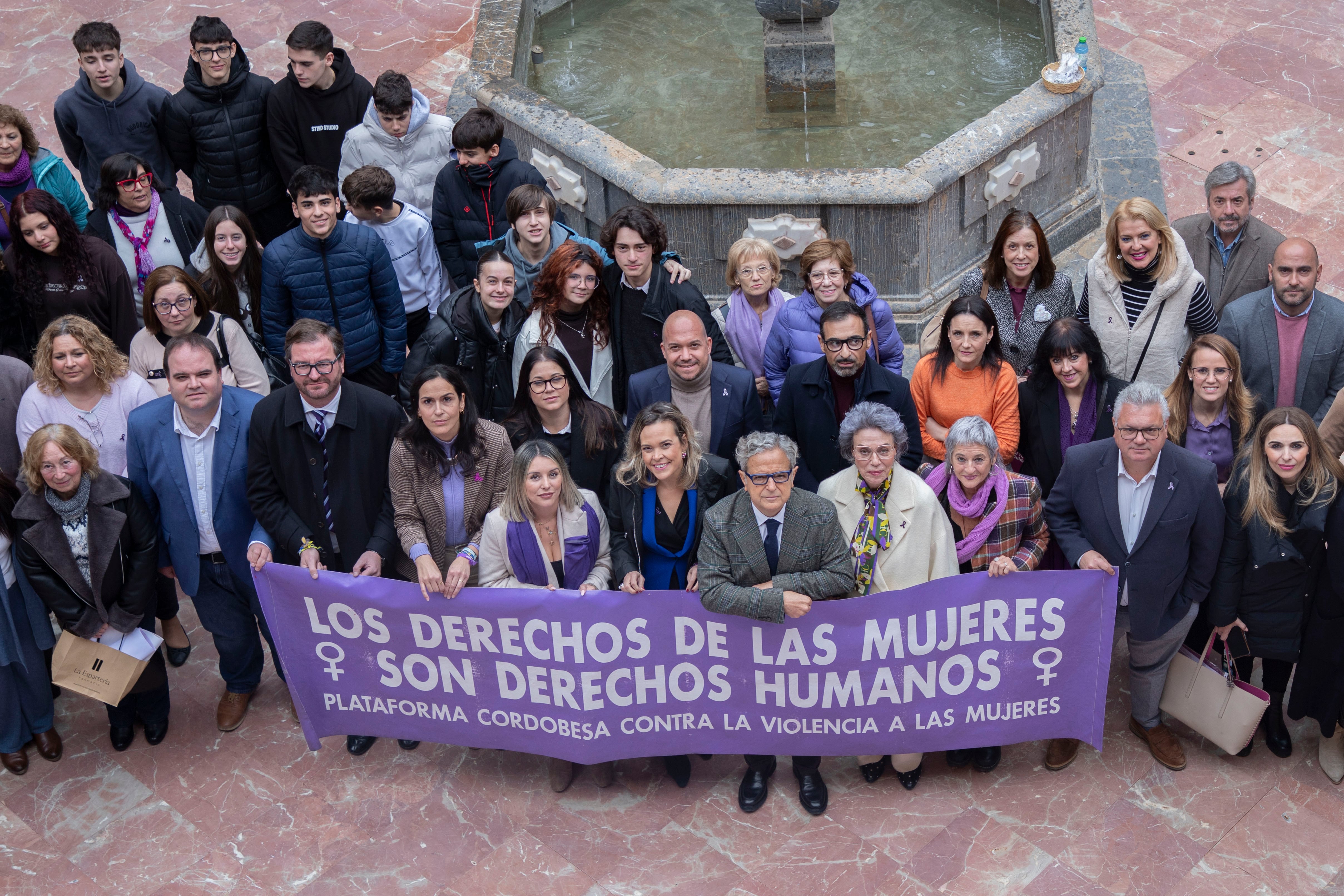 La corporación de la Diputación de Córdoba y colectivos participantes en el pleno extraordinario de la Diputación de Córdoba con motivo del 25N