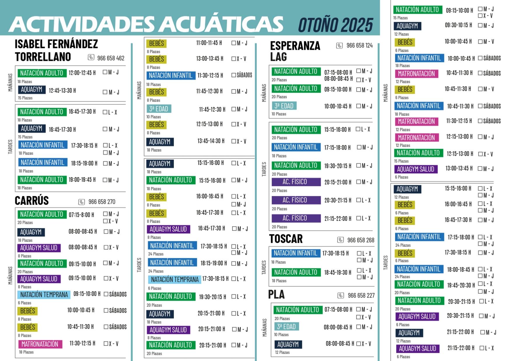 Actividades acuáticas otoño 2025