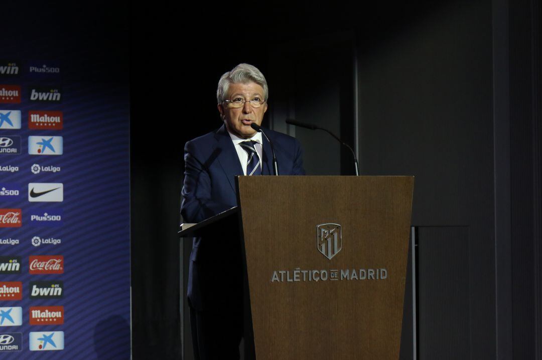 El presidente del Atlético de Madrid, Enrique Cerezo, en el Wanda Metropolitano