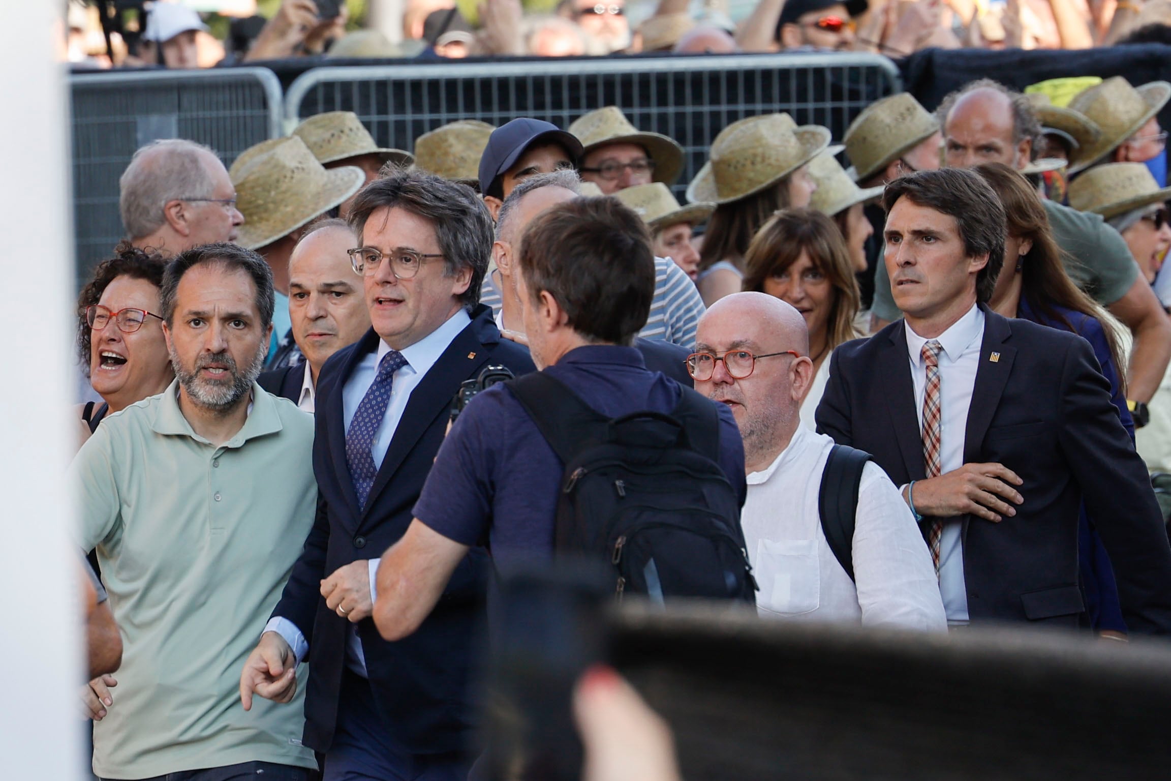 Llegada del líder de Junts Carles Puigdemont a las inmediaciones del Palau de la Generalitat de Catalunya, el pasado 8 de agosto.