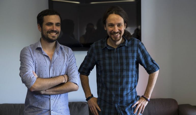 Alberto Garzón y Pablo Iglesias, durante la reunión de pasado 24 de junio