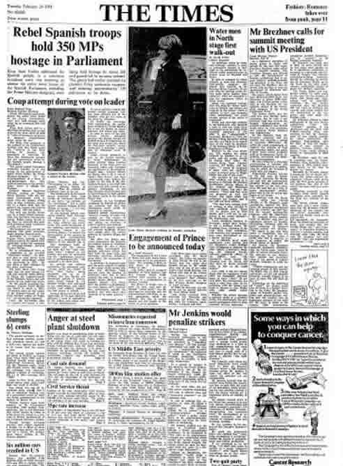 Portada de &#039;The Times&#039; del 24 de febrero de 1981