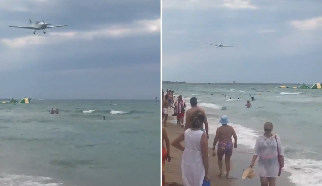 Imatges de l&#039;avioneta a la platja de Calafell