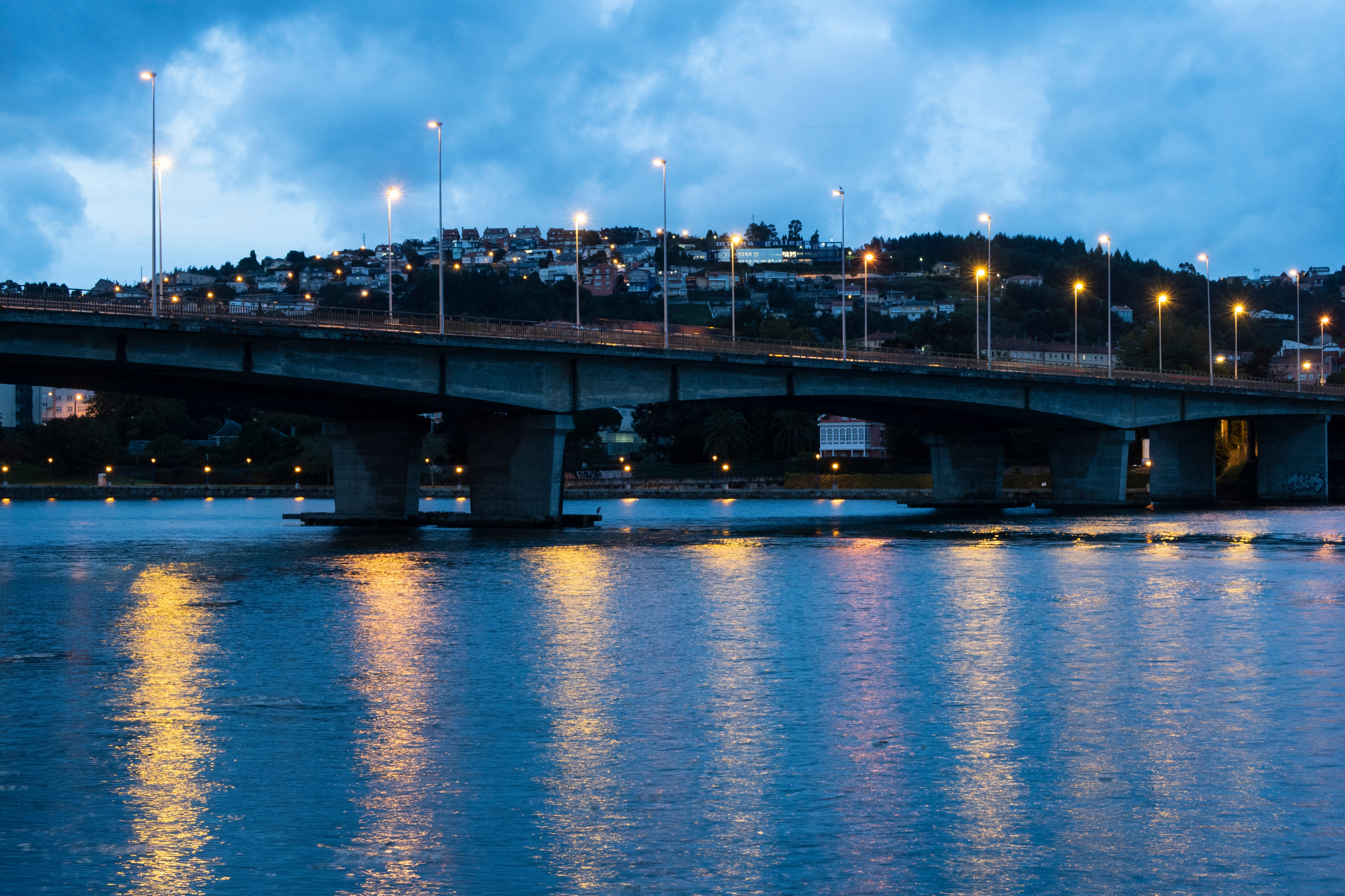 Photo at dawn of the A Pasaxe Bridge in Ria de O Burgo linking A Coruña and Oleiros Galicia Spain