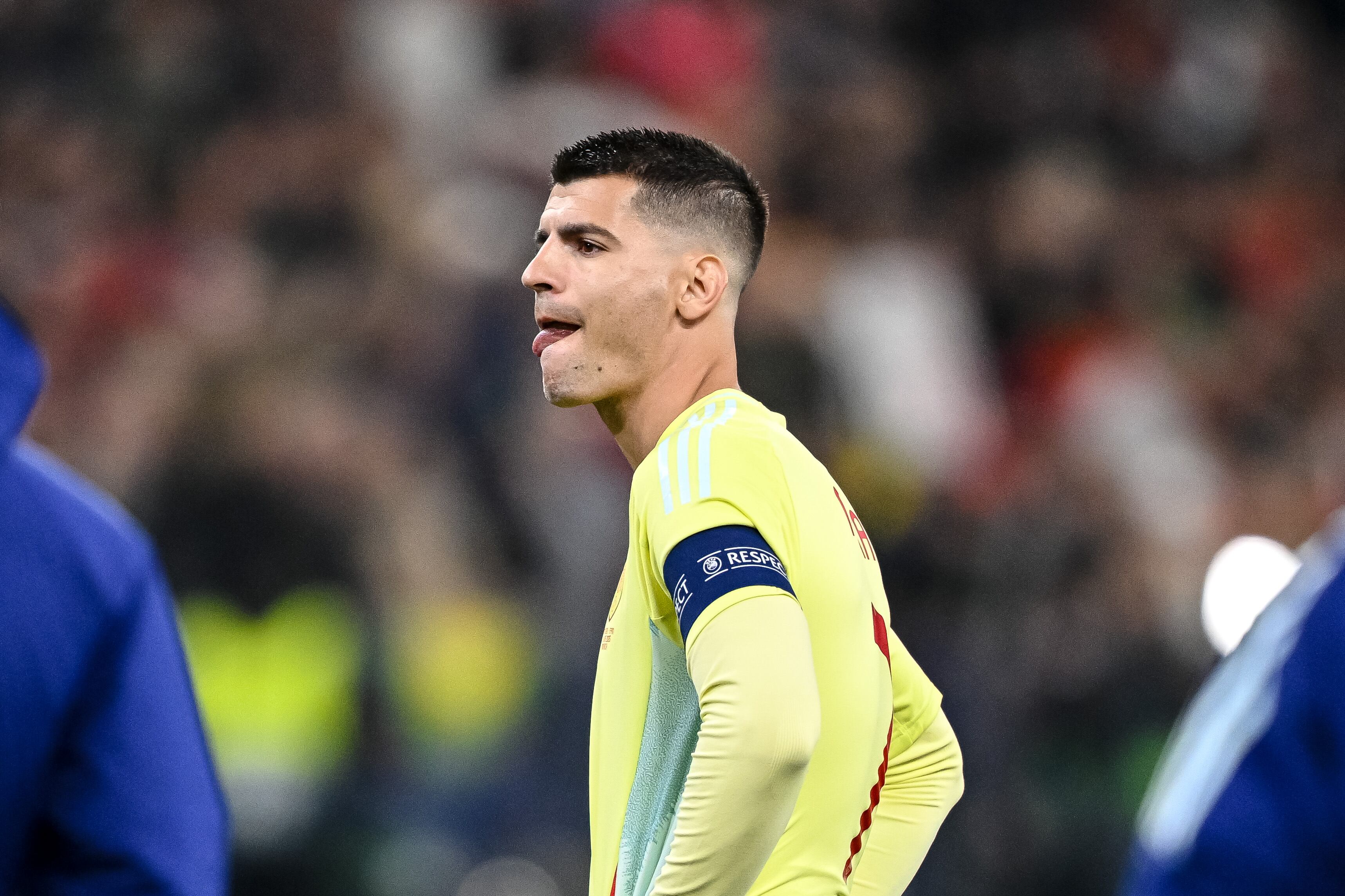 Álvaro Morata se lamenta de su penalti fallado en el Portugal-España de la final de UEFA Nations League