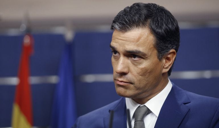 El secretario general del PSOE, Pedro Sánchez, durante una rueda de prensa