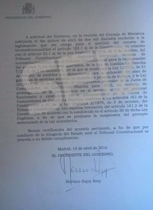 Carta de Rajoy a la Abogacía General del Estado