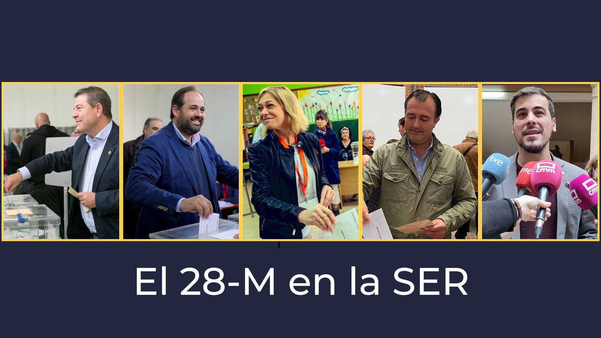 Montaje con los principales candidatos a la presidencia de la Junta votando en el 28-M