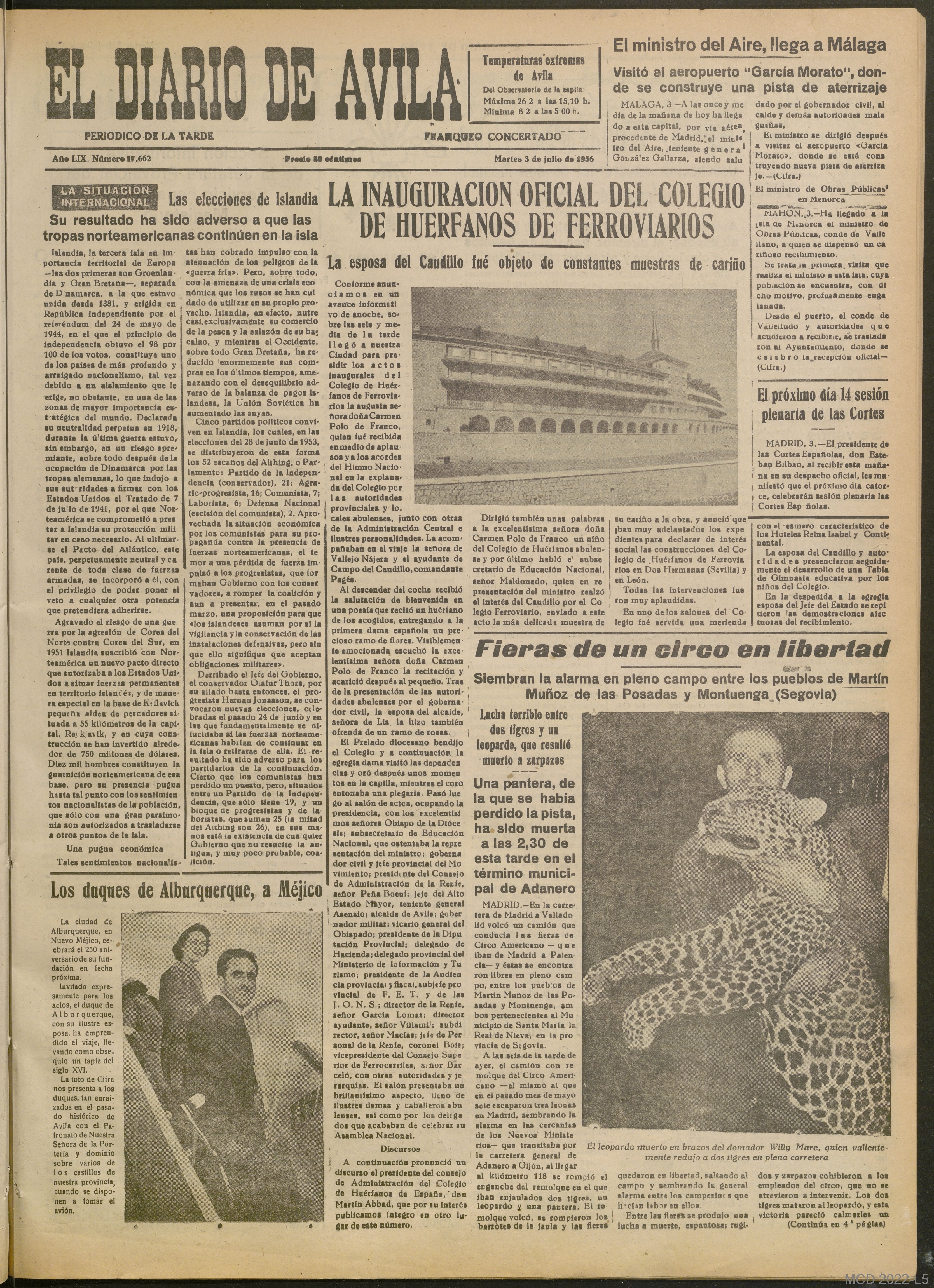 El Diario de Ávila informaba en portada de la inauguración del edificio