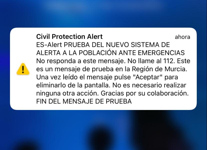 Mensaje recibido en los teléfonos emitido por Emergencias