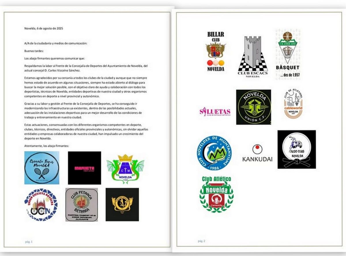 Comunicado de clubes deportivos de Novelda