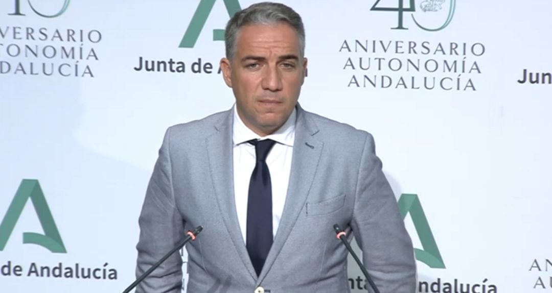 Elías Bendodo,consejero de la Presidencia, Administración Pública e Interior y portavoz del Gobierno,durante la comparecencia tras el Consejo de Gobierno andaluz