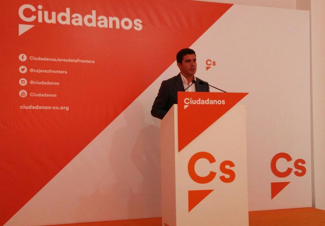 Sergio Romero, portavoz de Ciudadanos en el Parlamento de Andalucía, este martes en la sede de la formación naranja en Jerez