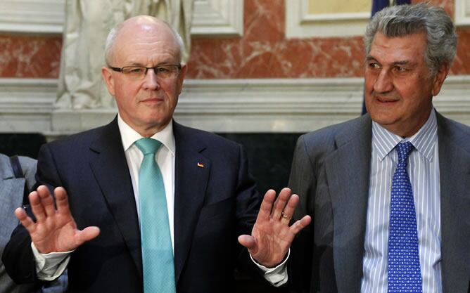 El presidente del Congreso, Jesús Posada, junto al presidente de la CDU en el Bundestag, Volker Kauder