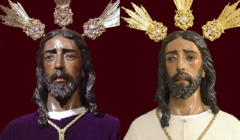 Imagen comparativa de Jesús ante Anás, antes y después de la restauración