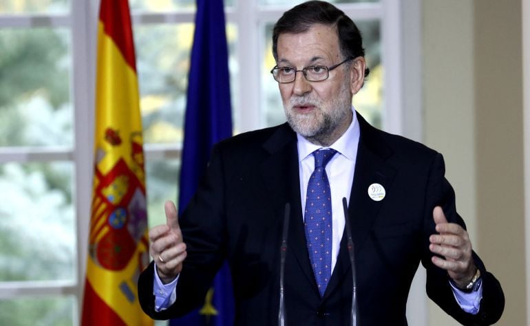 El presidente del Gobierno, Mariano Rajoy, durante su intervención en el acto de entrega de reconocimientos que, con motivo del Día Internacional de la Eliminación de la Violencia contra la Mujer