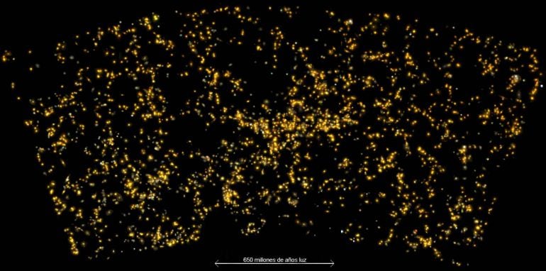 El supercúmulo de Sarasvati está situado en el centro de la imagen, rodeado otras galaxias. 