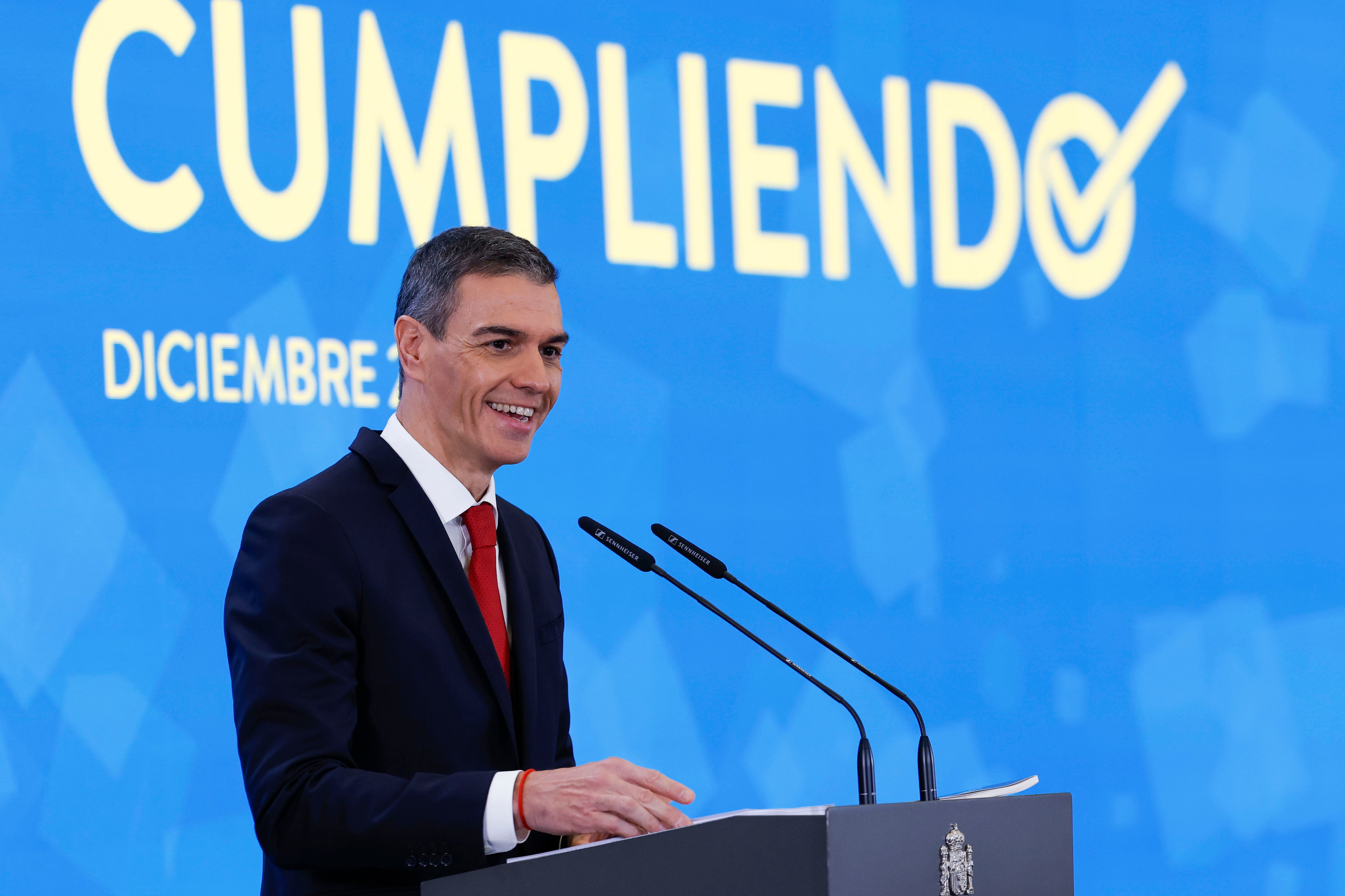El presidente del Gobierno, Pedro Sánchez, durante la comparecencia con motivo del balance del año político este pasado lunes.