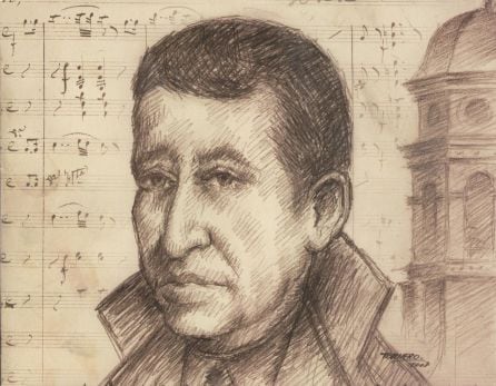 Retrato realizado por el añorado artista multidisciplinar baezano Antonio Tornero del compositor del Miserere de Baeza