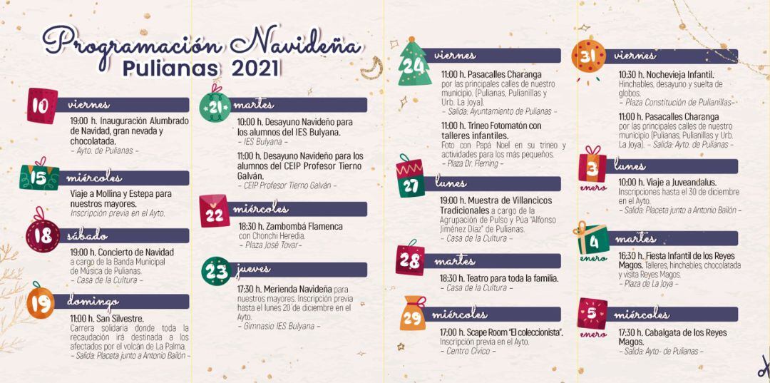 Programa de actos de la Navidad en Pulianas (Granada)