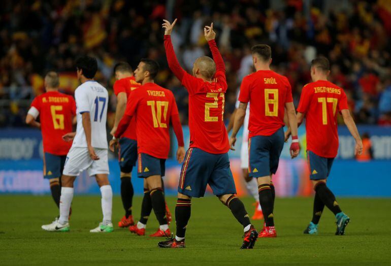 Silva celebra su primer gol.