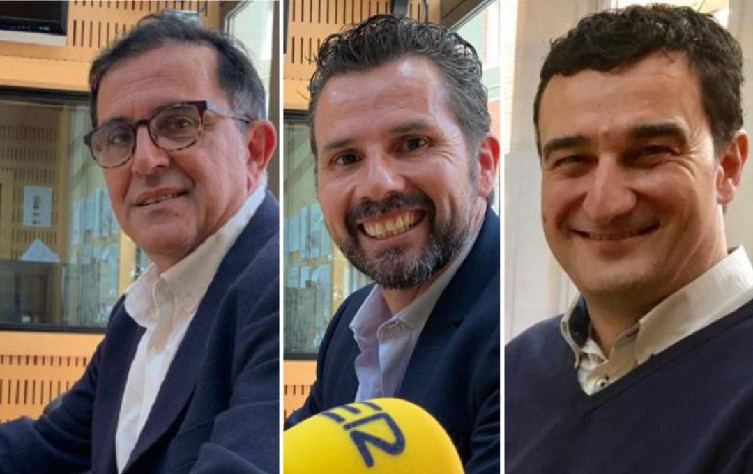 De izquierda a derecha: José Antonio Serrano (PSOE), Mario Gómez (Cs) y Ginés Ruiz (Podemos), en los estudios de Radio Murcia. Foto archivo