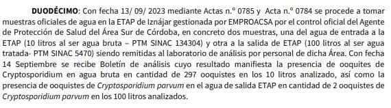 Extracto de la resolución de la delegación territorial de Salud, al que ha tenido acceso Radio Córdoba