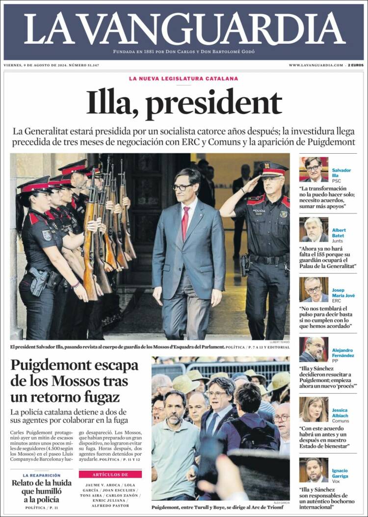 Portada de &#039;La Vanguardia&#039; (9 de agosto de 2024).