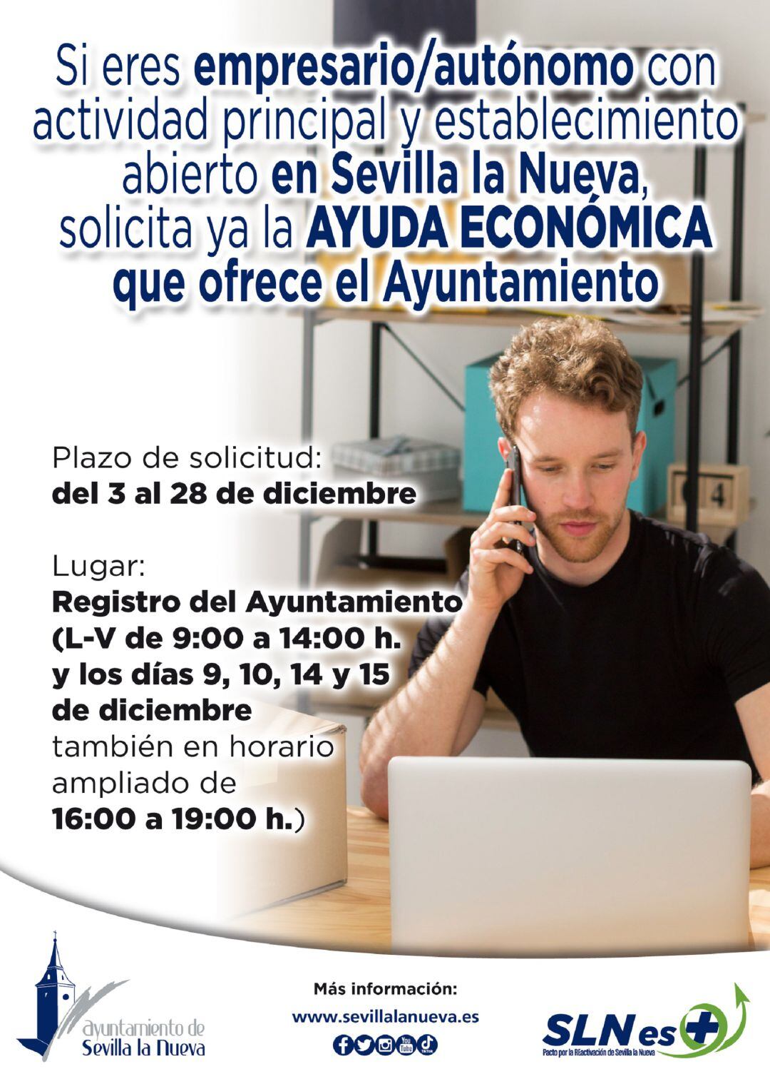 Cartel de presentación del plan de ayuda a empresarios en Sevilla la Nueva