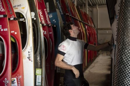 Olympic Canoeist Ander Elosegi prepares to row for the first time since the confinement began on May 06, 2020 in Irun, Spain