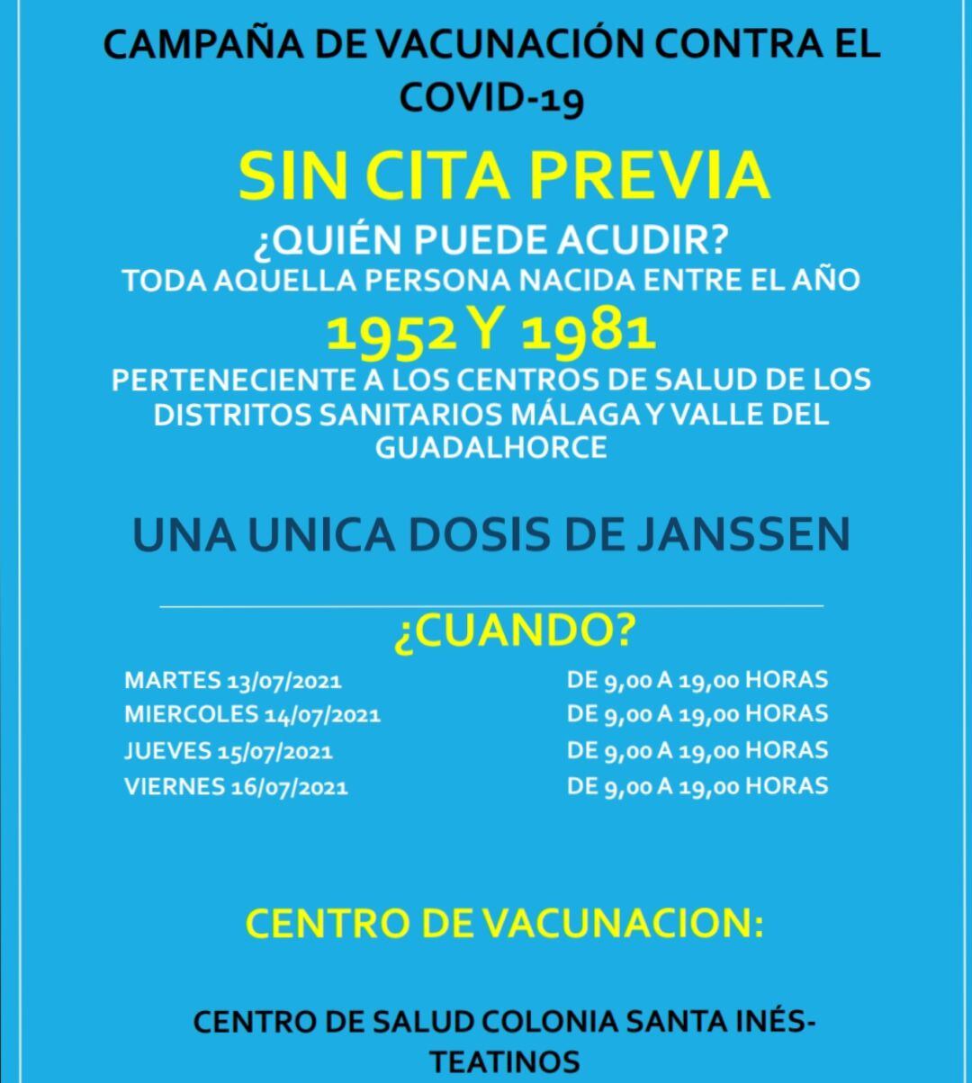 La Junta vacunará sin cita la próxima semana a personas entre 40 y 69 años