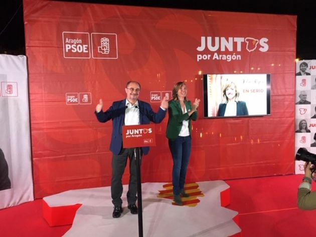 Javier Lambán y Pilar Alegría, al inicio de campaña del PSOE