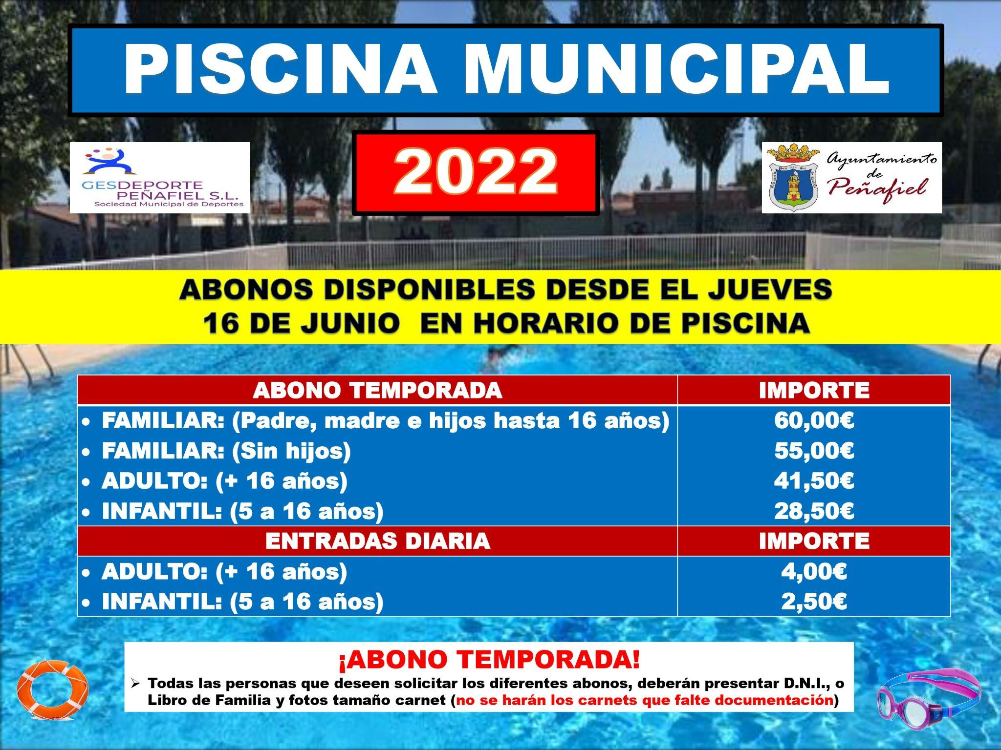 Precios de los abonos de la piscina de verano de Peñafiel