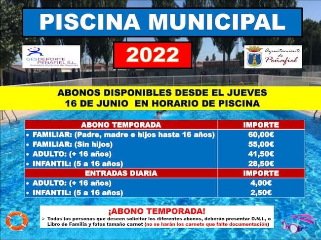 Precios de los abonos de la piscina de verano de Peñafiel