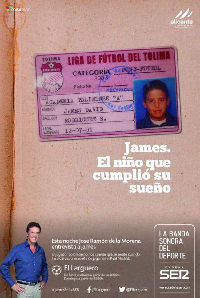 El colombiano conversará en 'El Larguero' con José Ramón de la Morena.