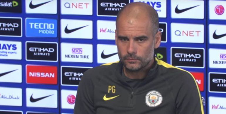 Pep Guardiola, durante la rueda de prensa previa al duelo ante el Arsenal