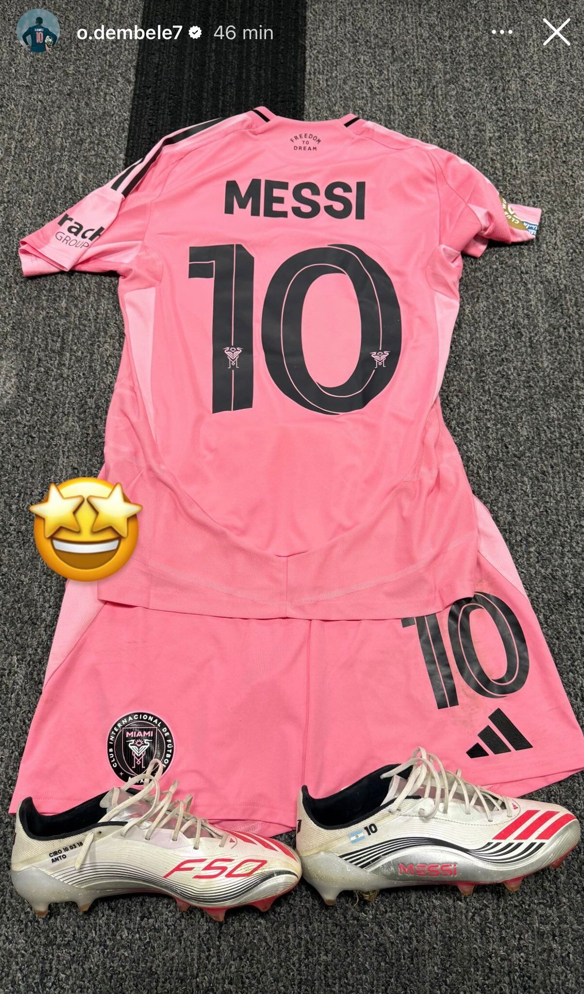 Dembelé publica en sus historias la equipación completa de Messi tras el partido