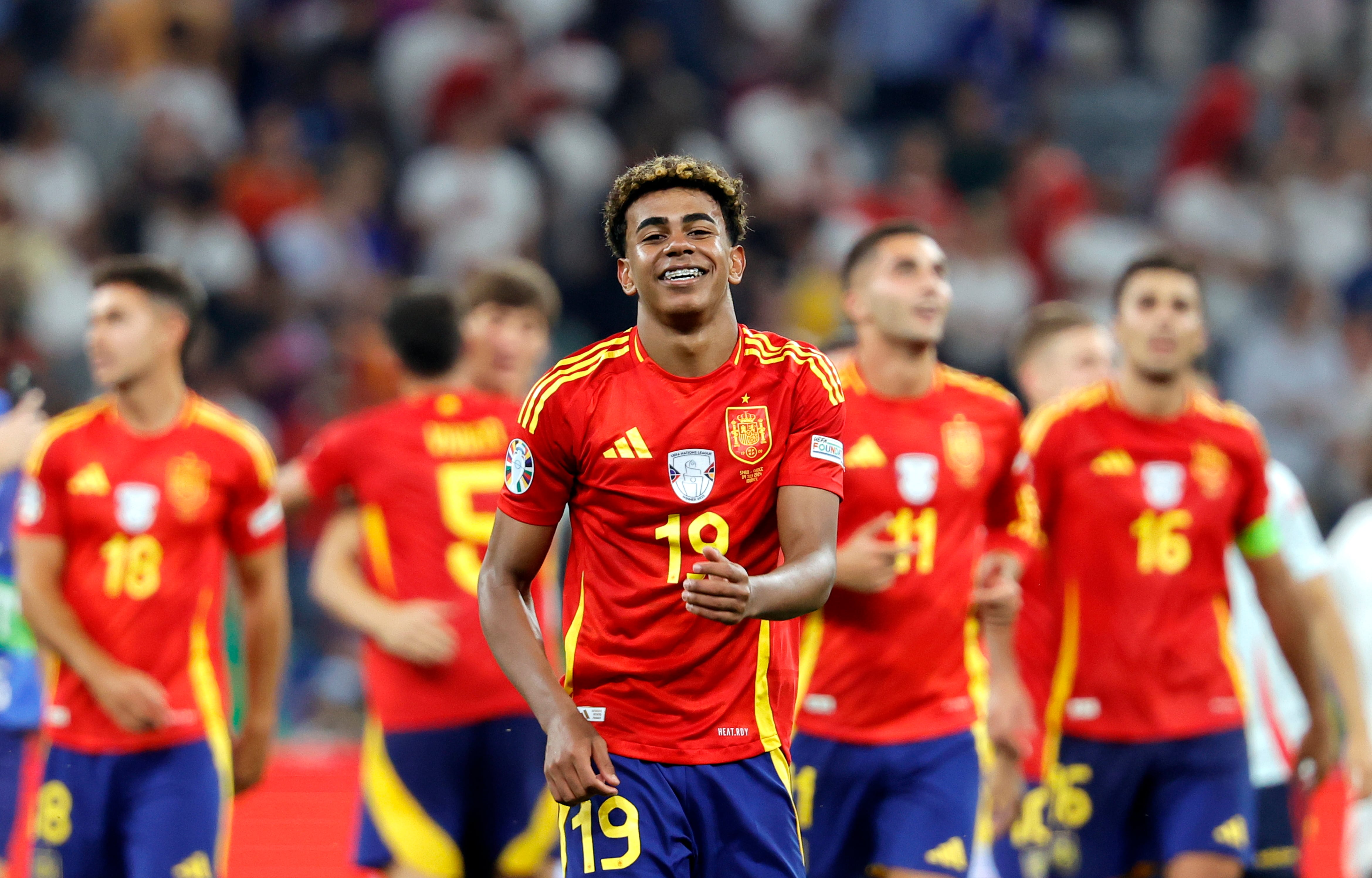 Lamine Yamal celebra el pase a la final. (Francia, Alemania, España) EFE/EPA/RONALD WITTEK