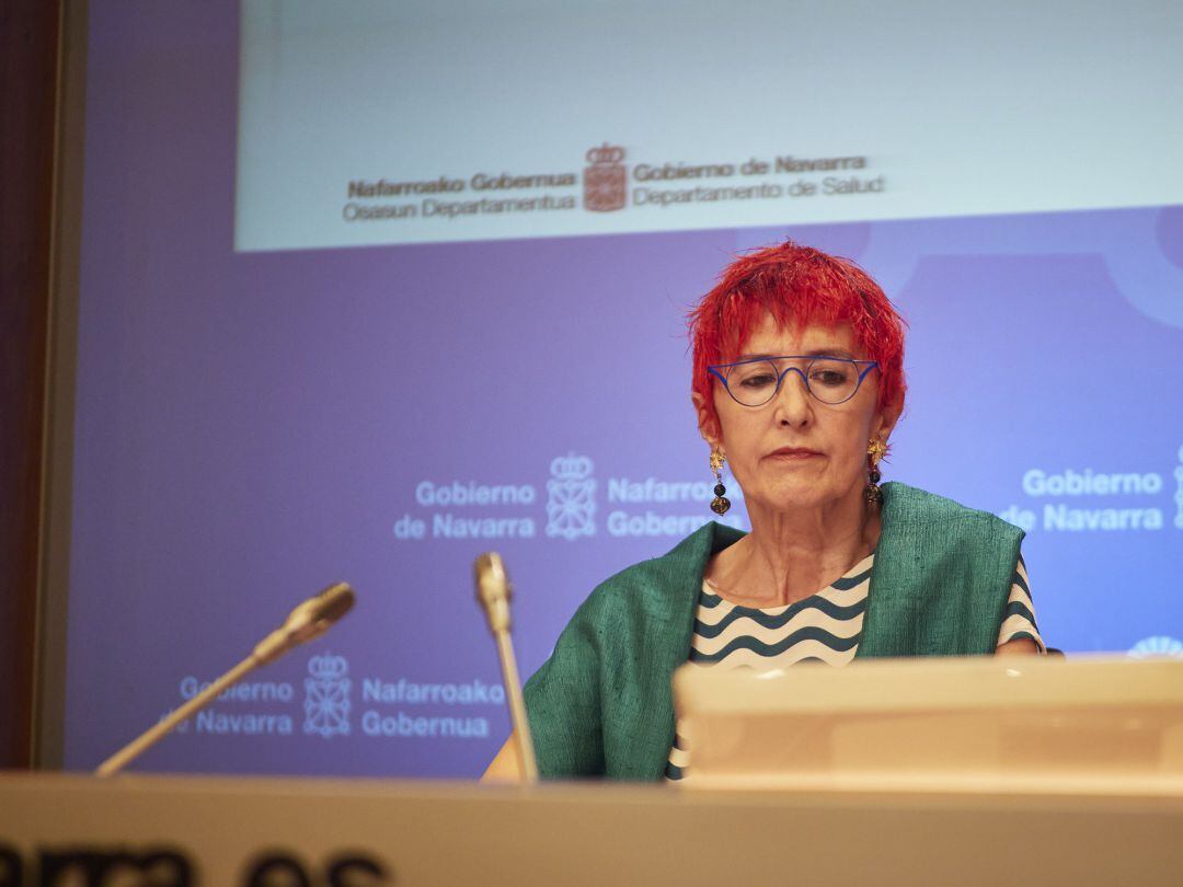 La consejera de Salud del Gobierno de Navarra, Santos Indurain, ofrece una rueda de prensa en el Palacio de Navarra.