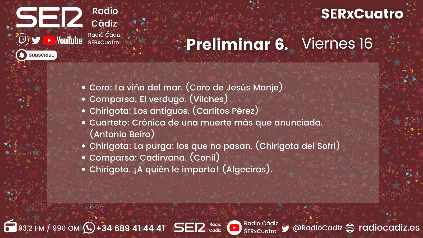 Orden de actuación de la sexta preliminar del COAC 2026.